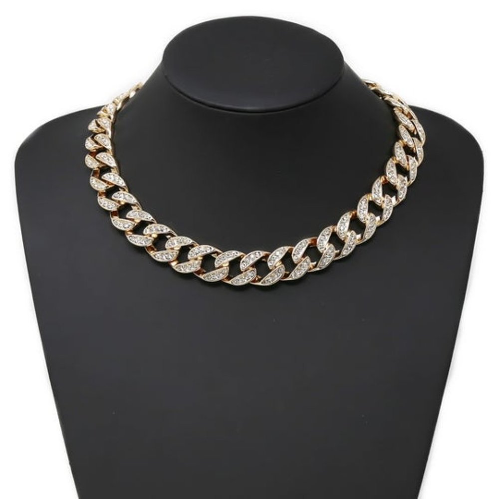 Glass Stone Linked Chain Short Necklace